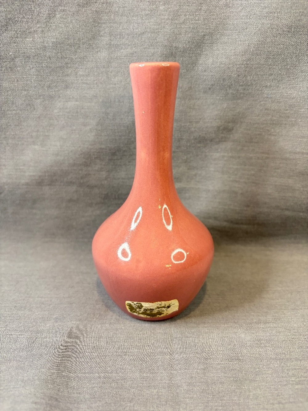 Vintage Mid Century Haeger USA Coral Pink Bud Vase Glossy 5" Original Sticker